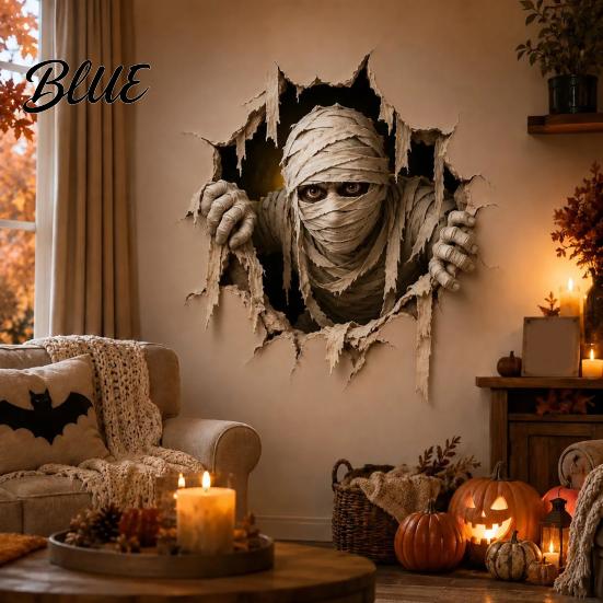 Decorative Decals for Dormitory Halloween Break-in 3D Wall Decals Illusion Effect Spooky Breaking Through Stickers Party Sticker Horror Ghost Witch