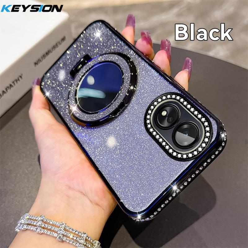 

KEYSION Luxury Glitter Jewelled Magnetic Phone Case for OPPO A18 A38 A17 A17K A60 4G Makeup Mirror Ring Stand Shockproof Cover for OPPO A60 чёрный