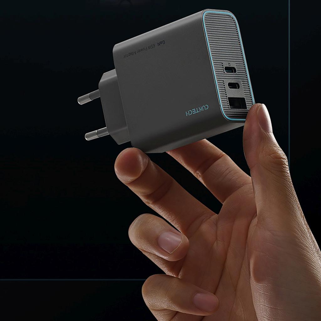 Chargeur mural GaN 65W USB-C USB-A - Gris