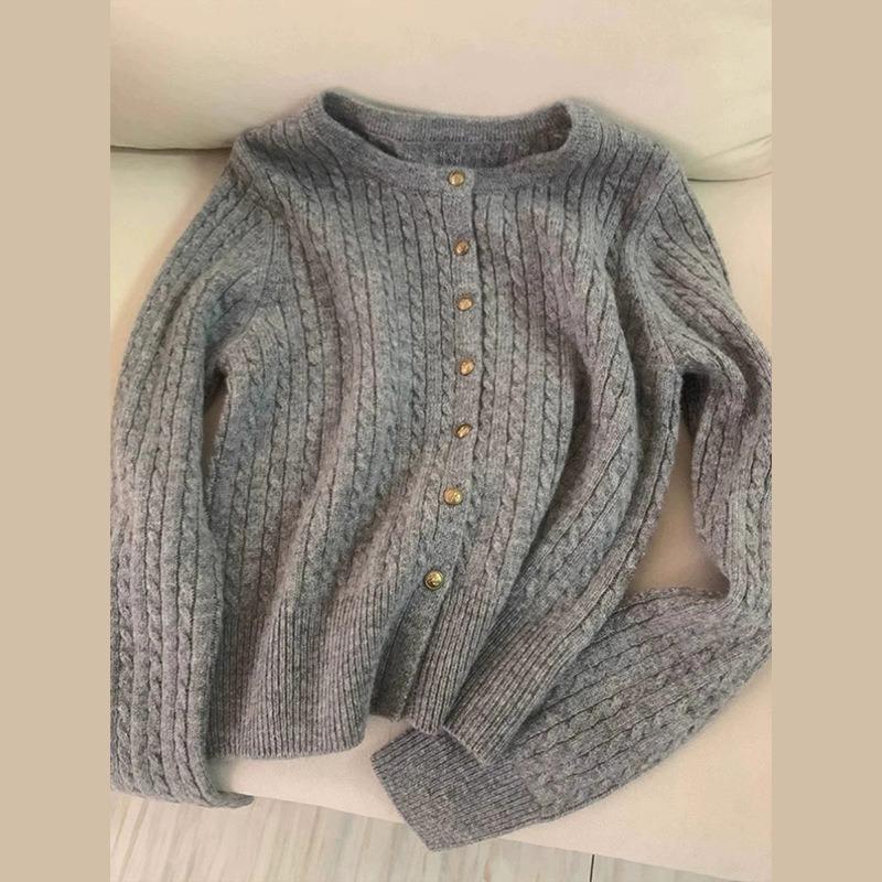 

Gray twist sweater women s new autumn and winter with thickened top soft waxy lazy wind cardigan jacket one size fits all серый