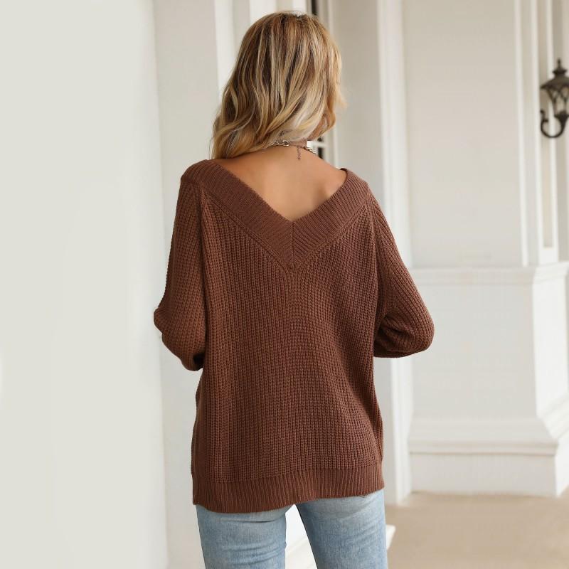 Autumn and Winter Women's Sweater Fashion Women's Long Sleeve Solid Color V-neck Sweater Women Wear Loose
