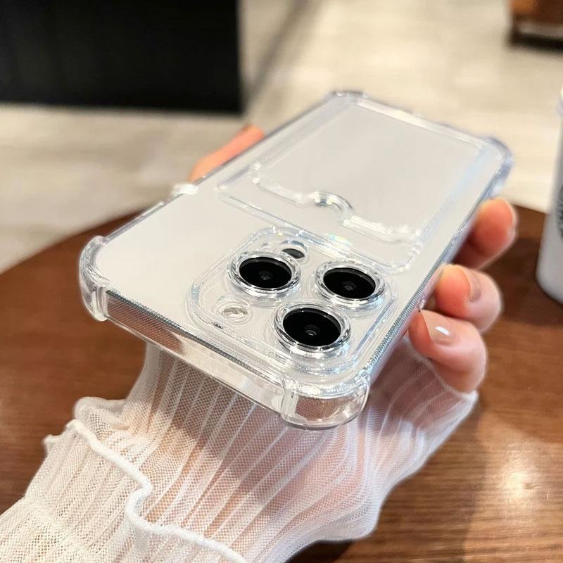 Luxury Soft Card Bag Phone Case For iPhone 16 15 14 13 12 11 Pro Max Mini X XS Max XR 7 8 Plus Transparent Wallet Bumper Cover