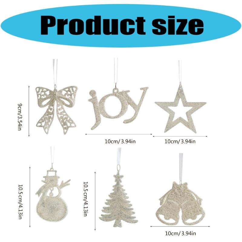 6 Pieces Holiday Decorations Shimmering Snowflake Bell Star Snowman Ornament Christmas Tree Hanging Accessories