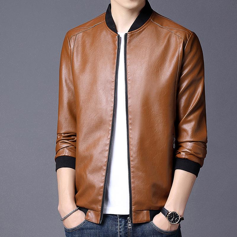 8XL Men's Large Size Leather Jacket Men's Autumn Stand-Up Collar Leather Jacket Men's Trendy Leather Jacket Men's Fat Guy