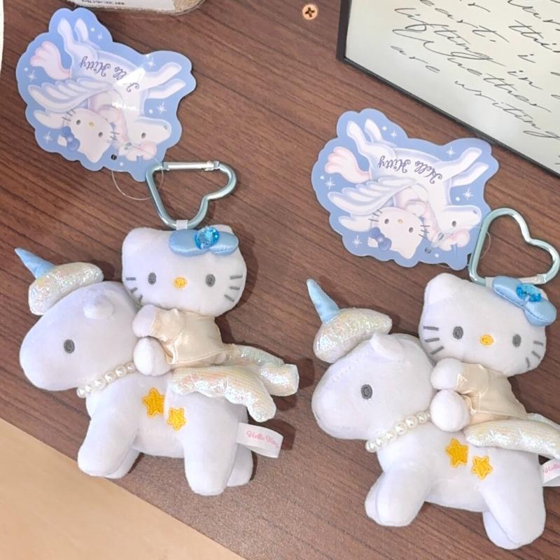 New 12cm Sanrio Plush Doll Keychain Hello Kitty Keyring Kawaii Unicorn Stuffed Bag Charm Surprise Birthday Gifts Sweet Pendant