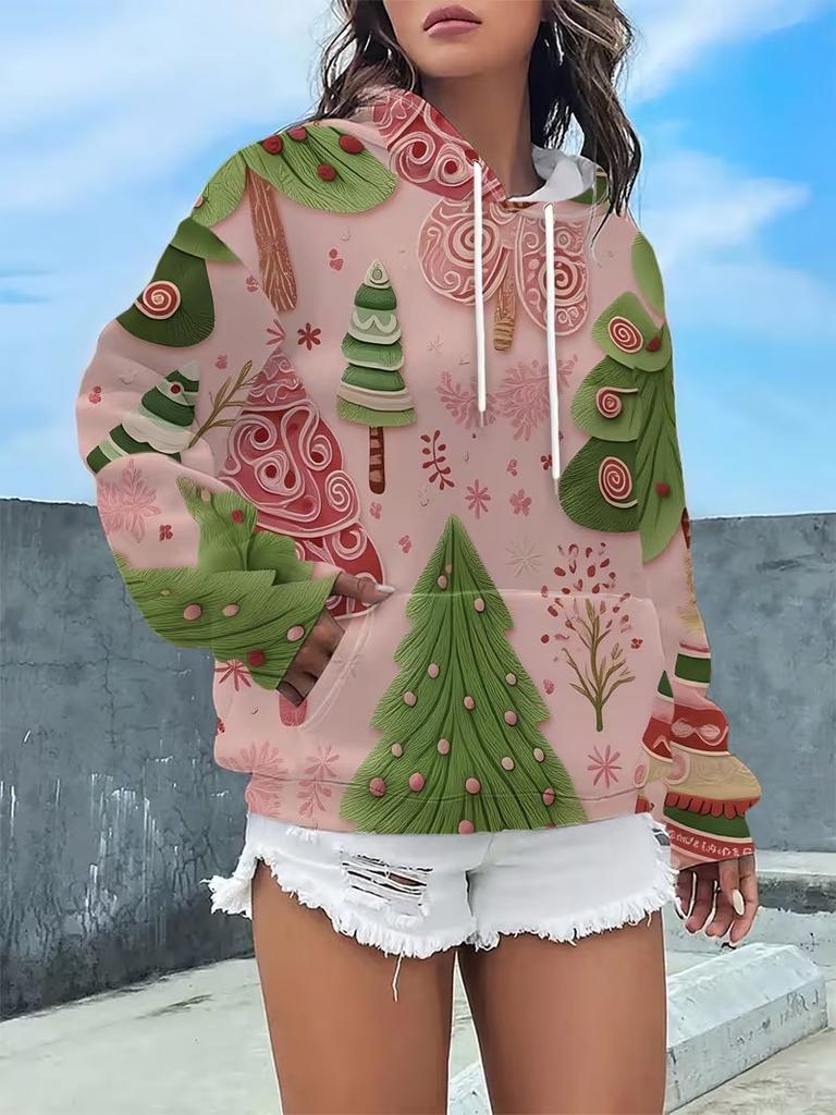 New autumn and winter long sleeved warm hoodie, 3D Christmas printed pullover, long sleeved hooded casual top