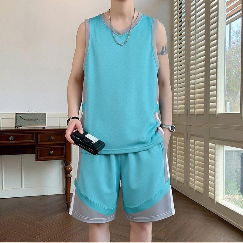 Men's 2026 Summer Ice Silk Basketball Vest & Shorts Set - Sleeveless, Quick-Dry, Loose Fit for Training