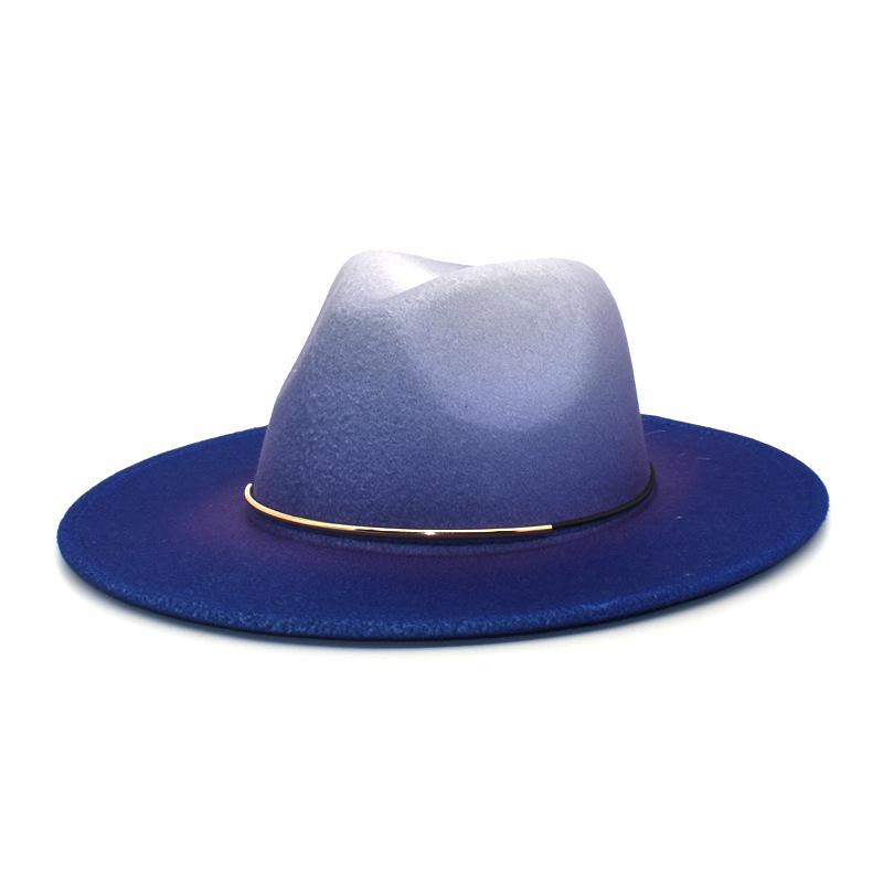 Gradient Large Brim Wool Vintage Felt Fedora Panama Hats Men Women Gentleman Elegant Gradient Rose for Lady Winter Autumn Caps