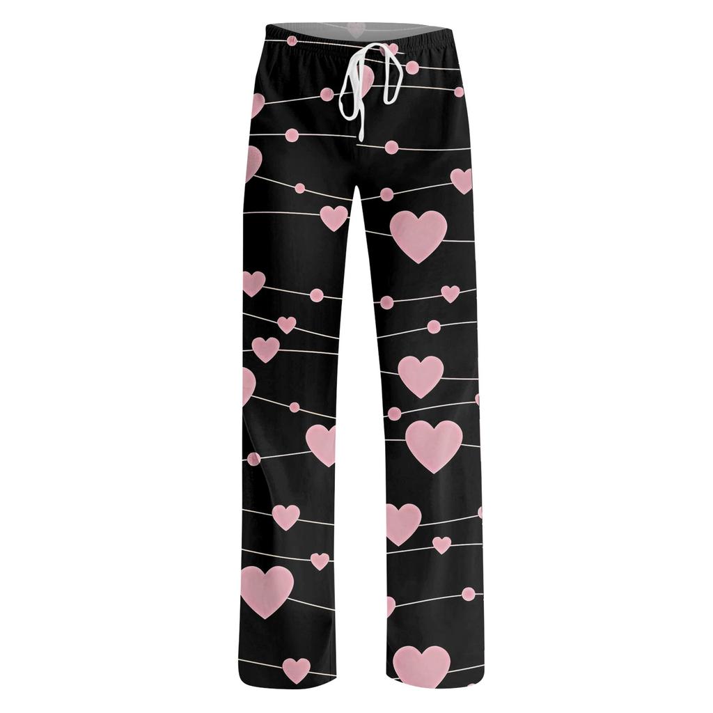 Womens Pajama Pants Sleepwear Casual Drawstring Elastic Waist Pants Comfy Straight Yoga Loose Trousers