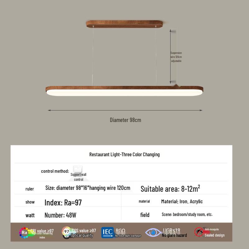 Walnut Wood Grain Ceiling Light: Full Spectrum Eye Protection Chandelier for Living Room, Bedroom, and Dining Room