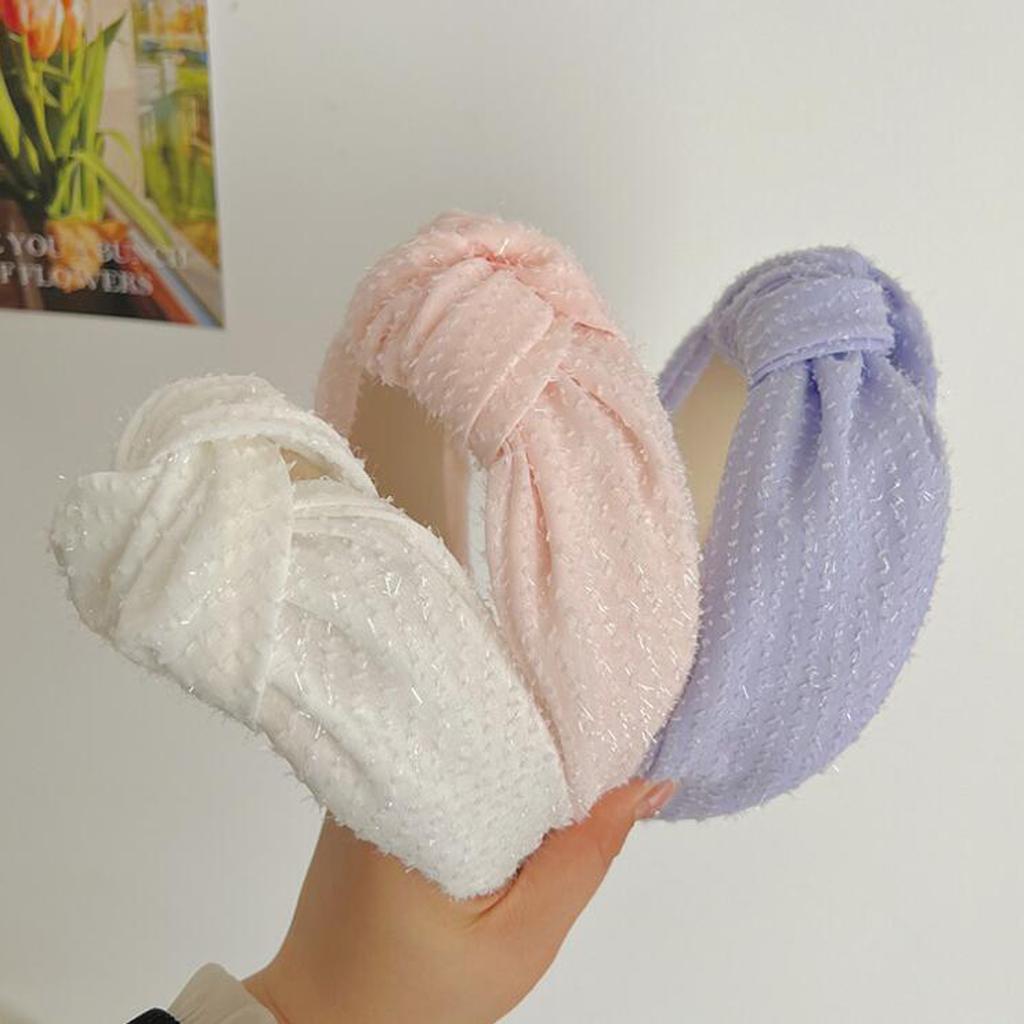 PROLY New Fashion Headband For Women Wide Side Lace Point Headwear Solid Color Center Knot Headwear Adult Summer Hair Accessorie