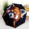 Fantasia Panda Rosso, ombrello pieghevole automatico, design portatile e pieghevole, 8 stecche, un regalo di Natale o di compleanno.