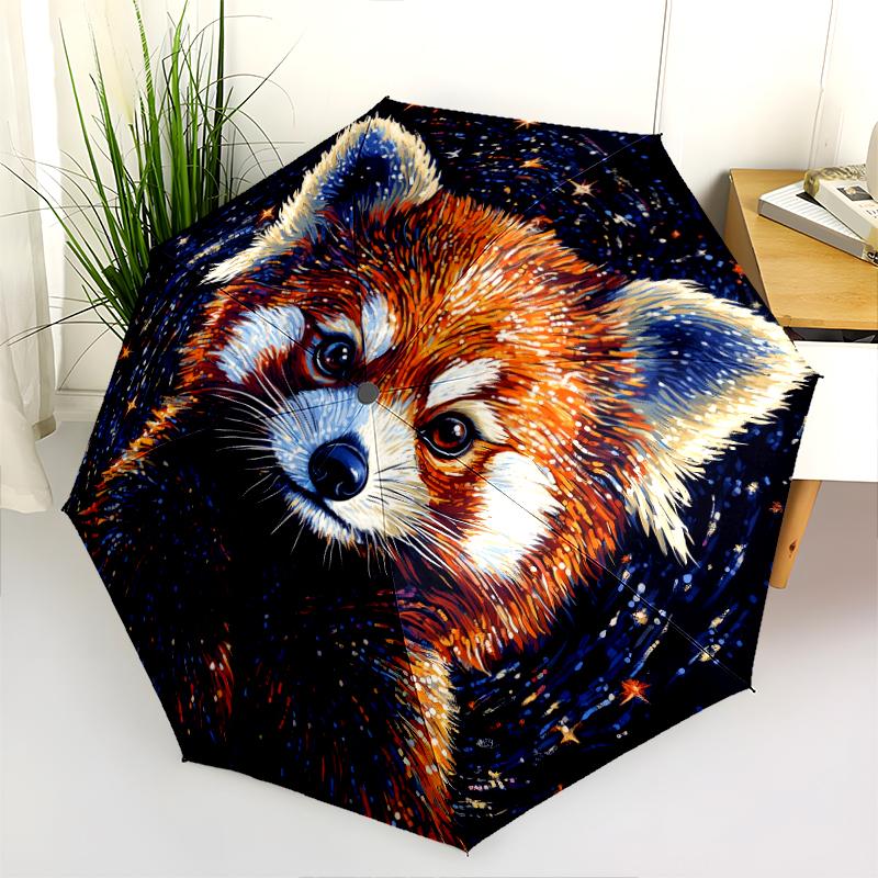 Fantasia Panda Rosso, ombrello pieghevole automatico, design portatile e pieghevole, 8 stecche, un regalo di Natale o di compleanno.