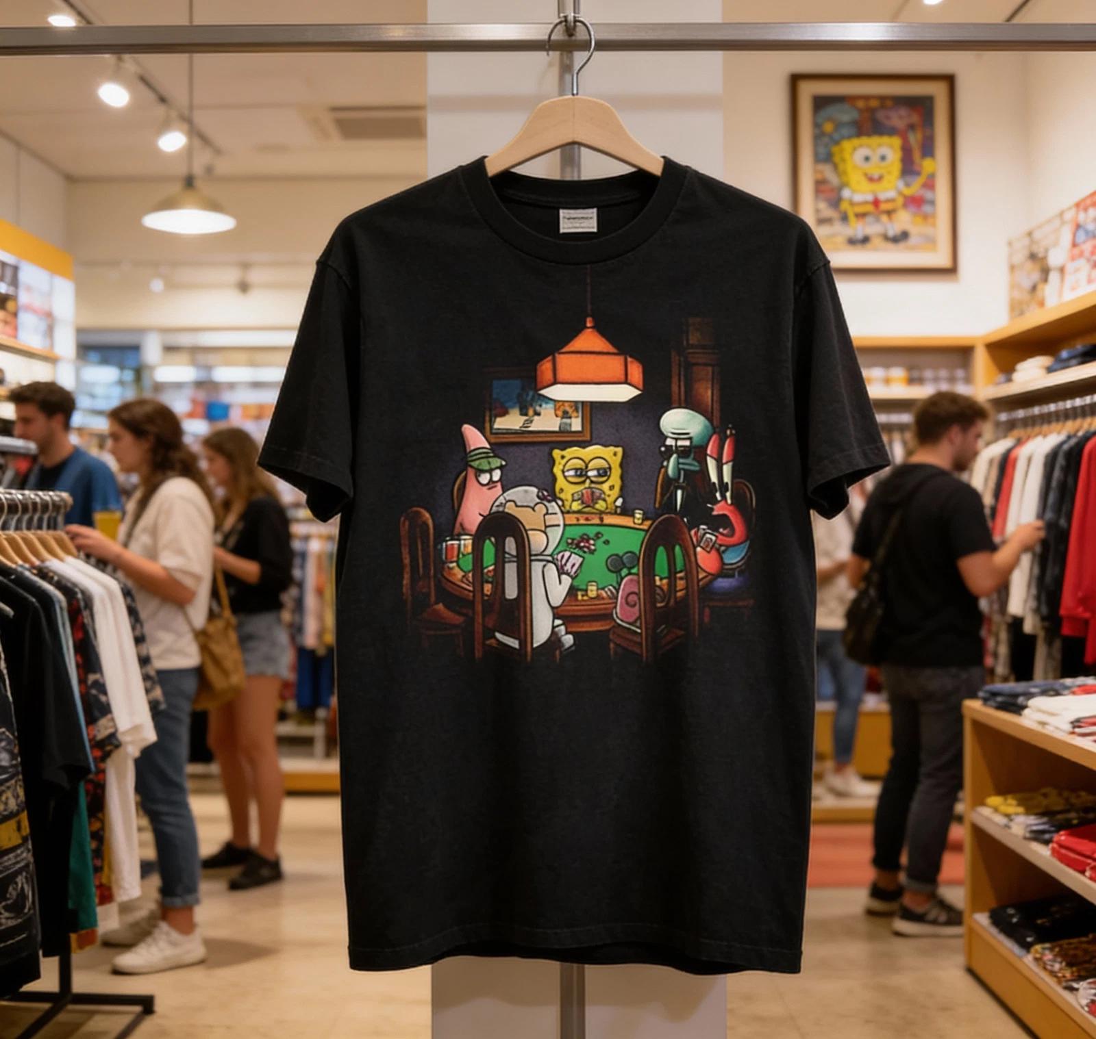 Funny Spongebob Playing Poker T-Shirt, Meme Genz 2XL