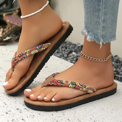 Women's Shoes  Brand Flip Flops Women's Slippers Fashion Printing Beach Slippers Women Summer Pinch Toe Flat Slipperszapatos