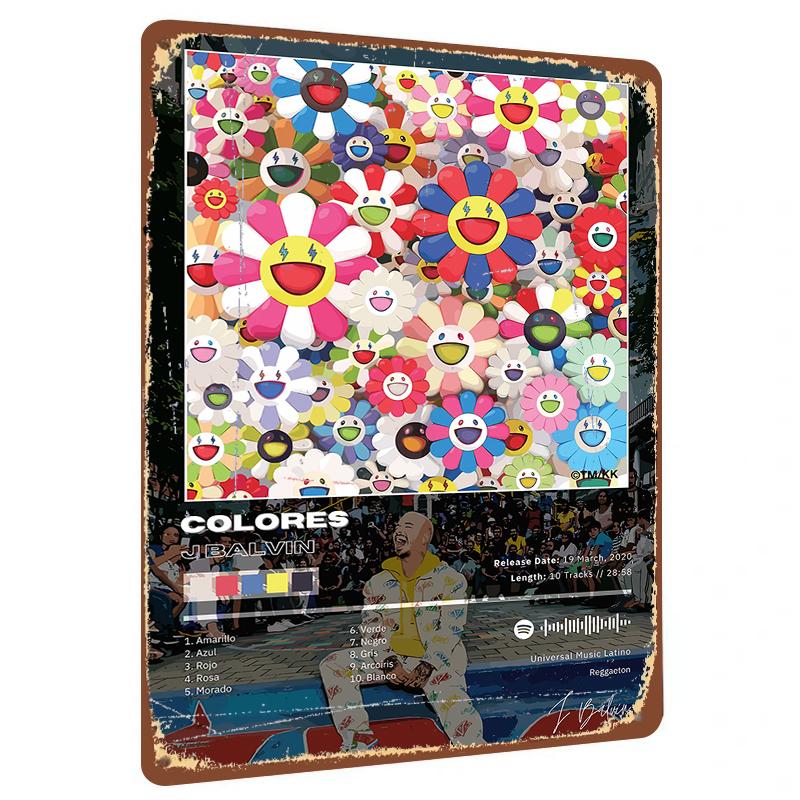 

J Balvin Colores Album Cover Art Metal Tin Sign Wall Decor for Music Fans Room Decoration 20x30cm（7.8x11.8inch）