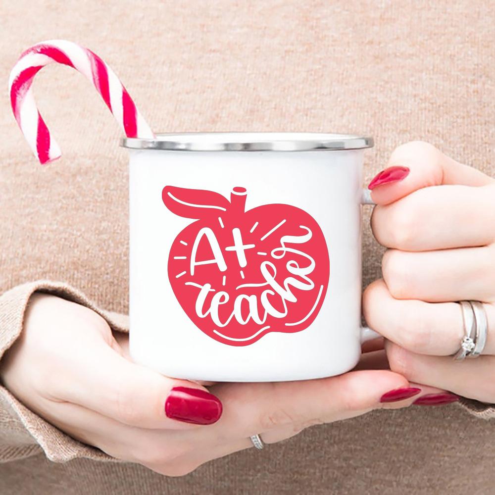 Happy Teachers' Day Best Original and Fun Teachers' Day Gifts Cup Drink Water Coffee Tea Mug White Enamel Printing Handled Cup