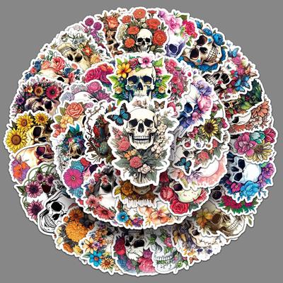 50pcs Flower Skull Graffiti Stickers: Horror Ghost Face Decor for Phone Cases, Computers, and Skateboards