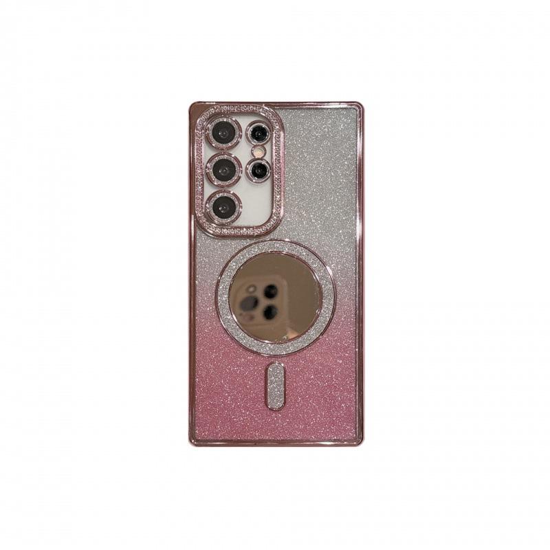Applicable to Samsung S24Ultra mobile phone case electroplated rhinestone glitter magnetic makeup mirror S23 + side drill anti-drop cover