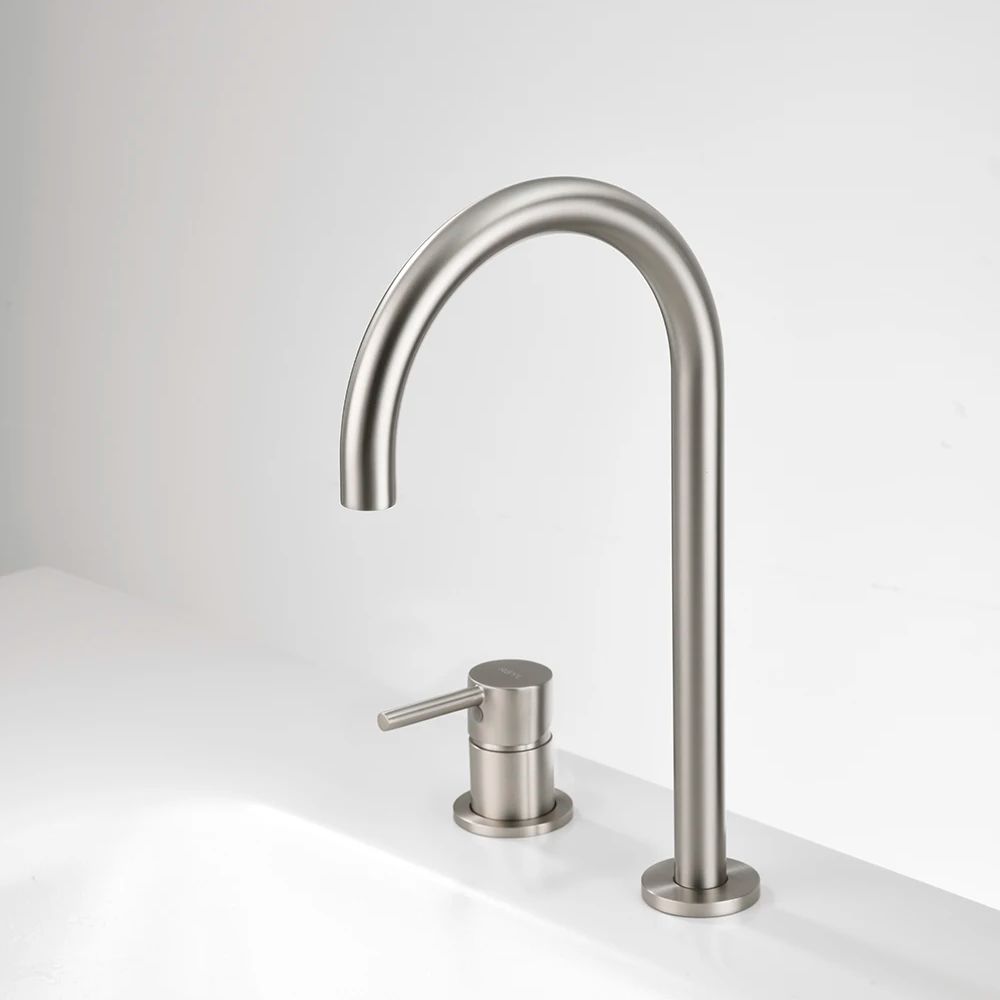 Robinet pentru lavoar de baie separat, cu două găuri, cu o singură manetă, pentru apă caldă și rece, din alamă nichelată/gri, pentru casă