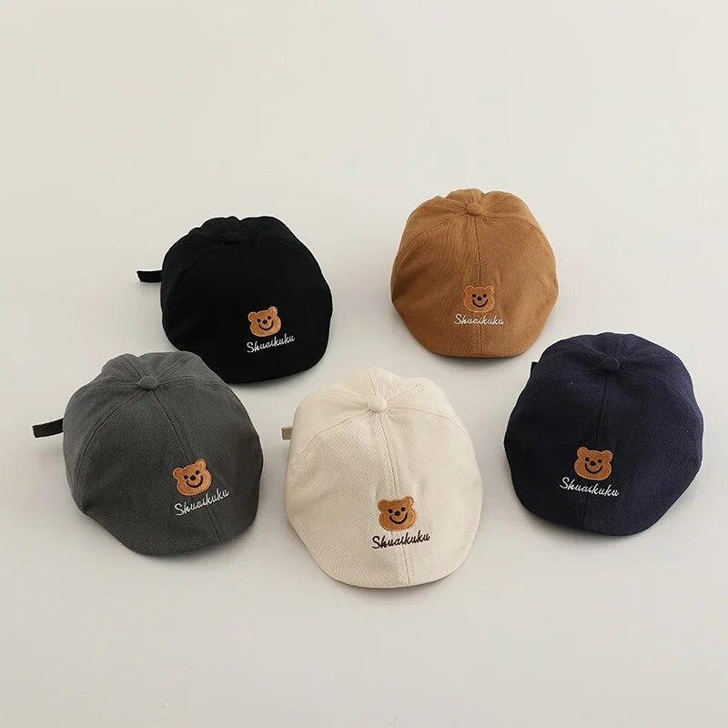 5 Farben Bär Baby Hut für Mädchen Jungen Kappe Vintage Baumwolle Kid Baskenmütze Hüte Einstellbar Infant Kleinkind Kappe 1-3Y