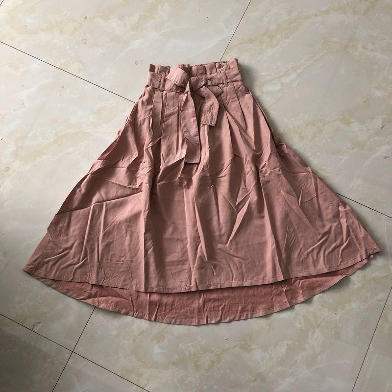 

Japanese Single Skirt Spring and Summer New Arrival Women s Clothing Younger Fashion Half Elastic High Waist with Belt Accessories Midi Skirt 28770 Deep Powder B- 16-13-1 M