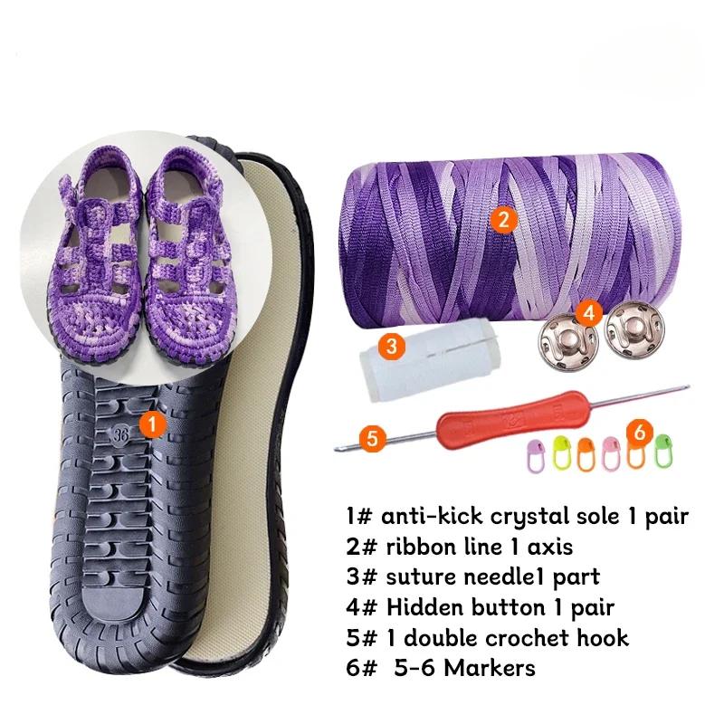 1 Set Hand-woven Hollow Line Hook Sole Kids Adult Roman Sandals Crystal Bottom Hooks Sandals Crocheted Diy Hand-knitted Material
