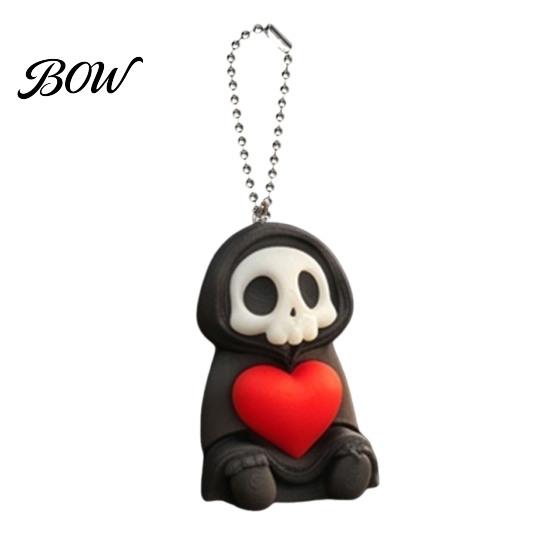 Spooky Bag Charm Holding Heart Grim Reaper Keychain Charm, 3D Printed Gothic Skull Decor with Backpack Accessory Ball Chain, Backpacks Bags