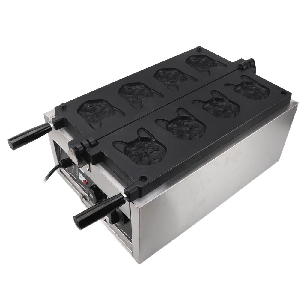 Commercial Waffle Maker Non Stick 8 Mould Bulldog Fun Shape Dual Side Heating Electric Waffle Baker