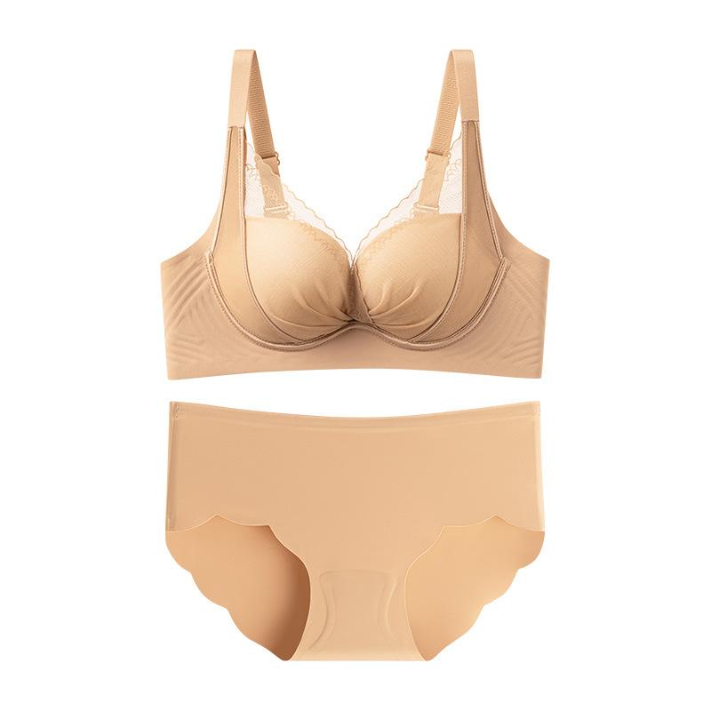 Sexy red suit, women's underwear without side bones, gathered jelly lift, non-magnetic anti-sagging, closed breast bra