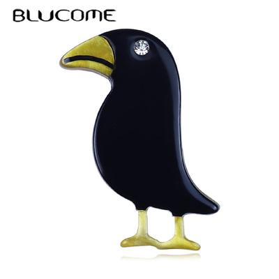 Crow Brooch Black Paint Bird Handmade Arcylic Brooches Men Women Suits Dress Hat Collar Brooch Pins Animal Scarf Buckle
