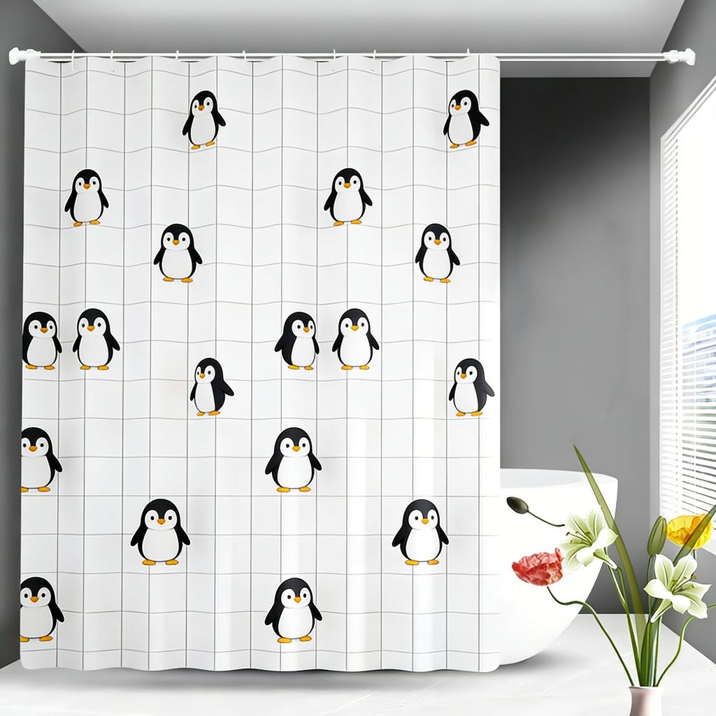 Cute Cartoon Puppies & Kittens Shower Curtain - Waterproof Polyester with Hearts & Yarn Balls On White Grid
