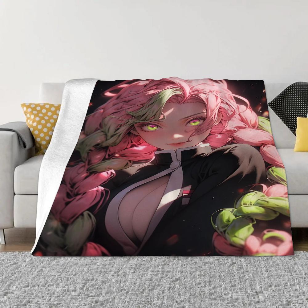 Demon Slayer-Kanroji Mitsuri Lüks Atma Battaniye Kanepe Kış İç Mekan Ev Yatak Battaniyeleri ve Atmalar Mikrofiber Yatak Takımı Diz ve