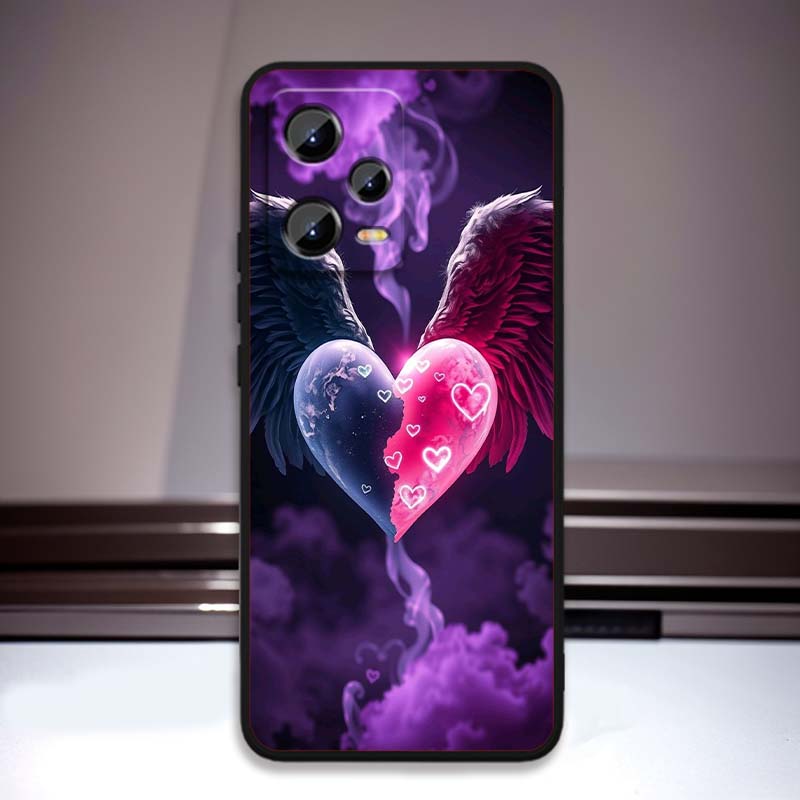 Luxurious Love Design Art Phone Case For Xiaomi Redmi Note 15 14 13 12 12S 11E 11 11S Pro Plus 4G 5G Black Soft TPU