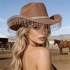 Tassel Felt Western Cowboy Hat Fashion Summer Versatile Hat Hepburn Party French Top Hat