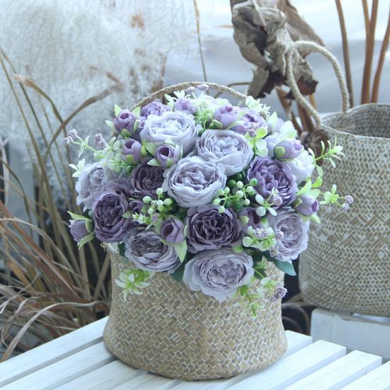 Artificial Peony Flower 5 Fork Realistic Fake Silk Flower Home Office Wedding Party Indoor Outdoor Faux Flower Bloom Plants Decoration