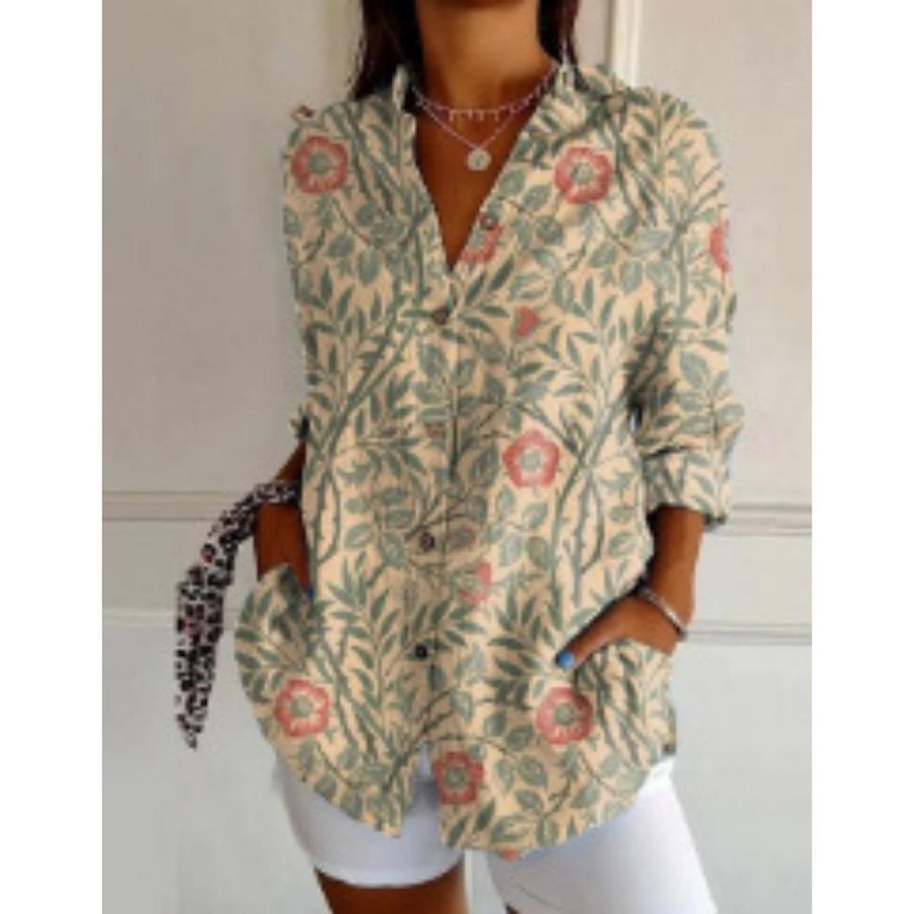 Ladies, Casual, Long Sleeved, Button Up Shirt, Floral Print, Machine Washable, Casual, Loose Fit