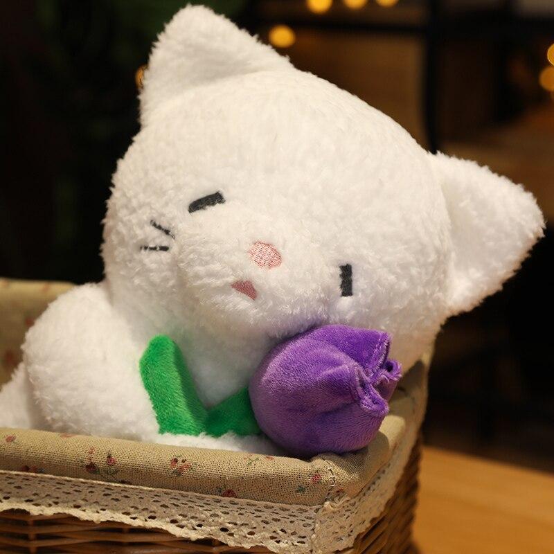 Precioso oso de peluche, conejo, gato, flores, juguetes de peluche, muñecos de animales Kawaii, almohada rellena, regalo de San Valentín para niñas