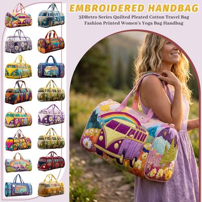Serie 3DRetro Bolso de Viaje de Algodón Acolchado y Plegado Bolso de Yoga Estampado de Moda para Mujer Bolso de Mano
