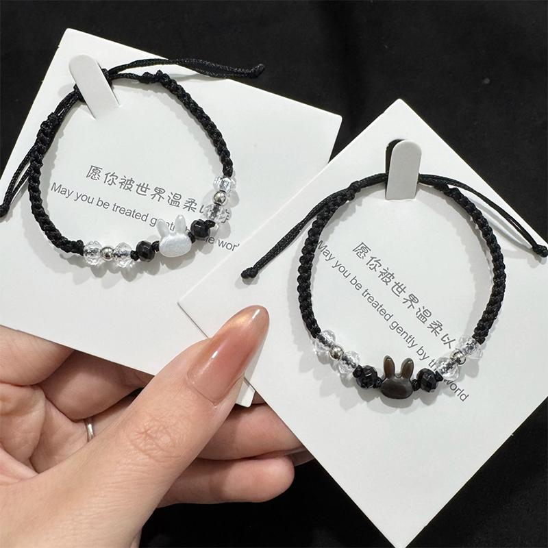 2Pcs Cute Cat Pendant Hand Woven Bracelets  Versatile Women Daily Vacation Wearing Jewelry Gift