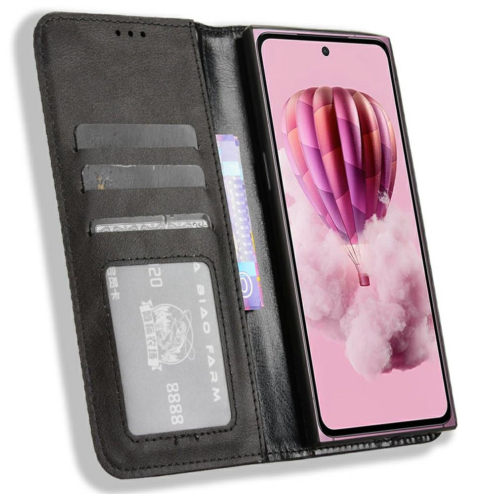 

For HMD Skyline Leather Case Wallet Stand Retro Texture Phone Cover Black