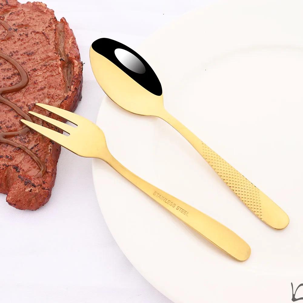 20Pcs Stainless Steel Flatware Cutlery Set Dinner Gold Dinnerware Set Steak Knife Fruit Fork Spoon Kitchen Tableware Set