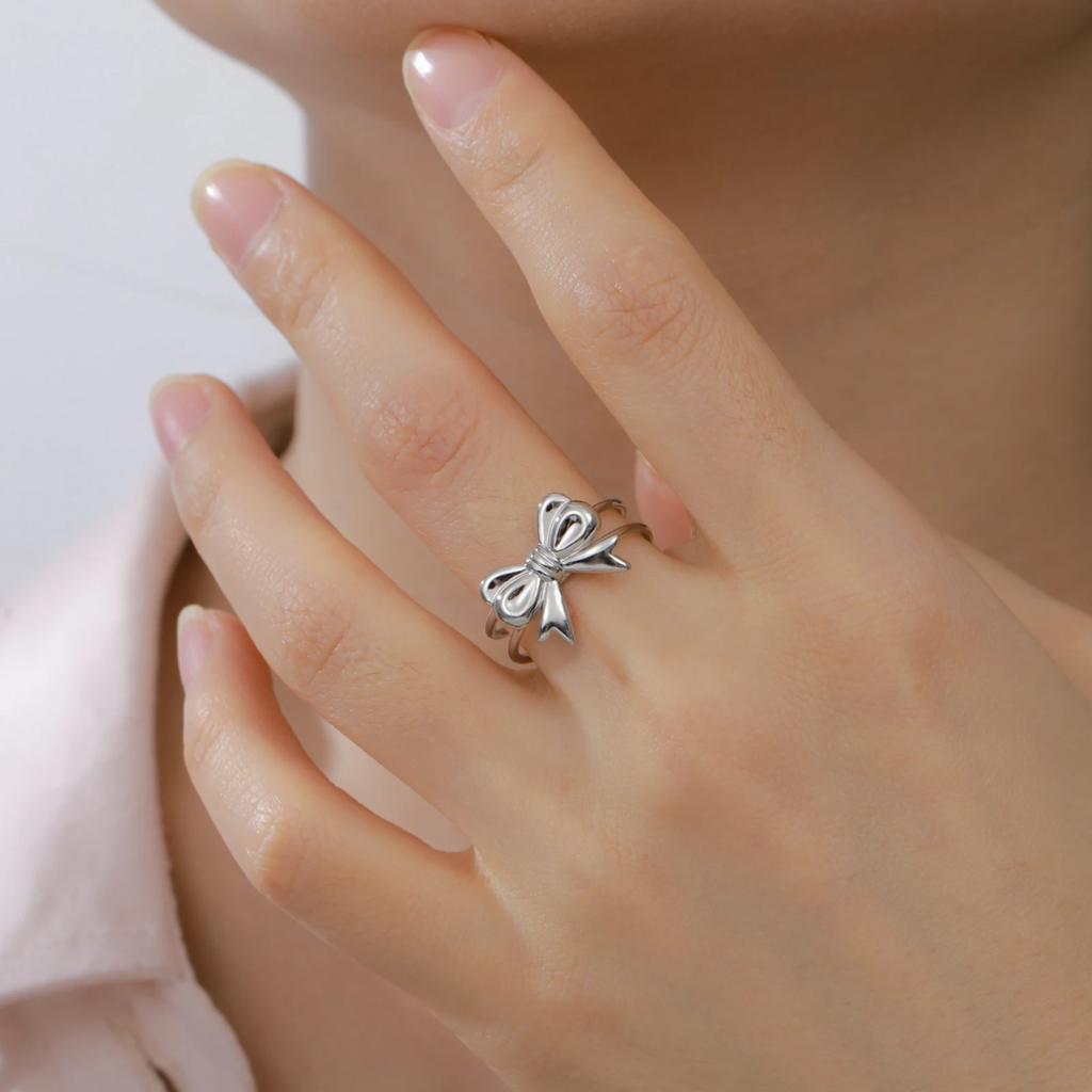 Cazador Cute Bowknot Rings Trend 2026 Stainless Steel Jewelry Adjustable Rings for Women Party Wedding Brithday Gifts New