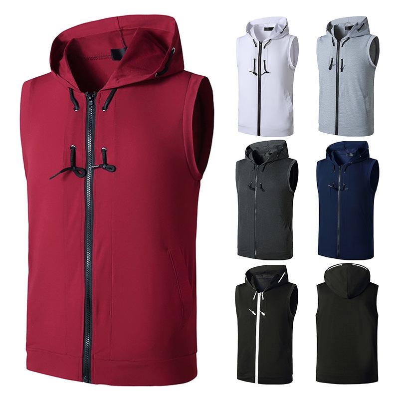 Men's Summer 2021 Fitness Hooded Vest - Casual Sleeveless T-shirt for Europe & America