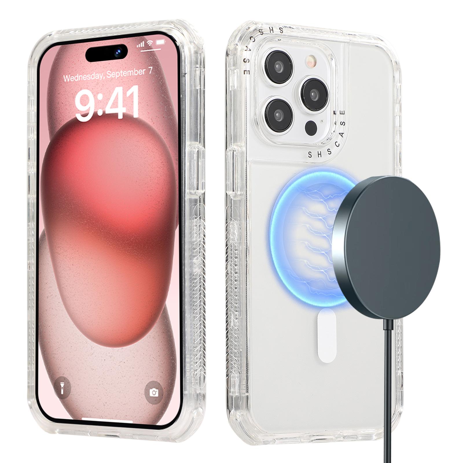 

For iPhone 14 Pro Max Magnetic Case Reinforced Corners PC+TPU Phone Cover Transparent