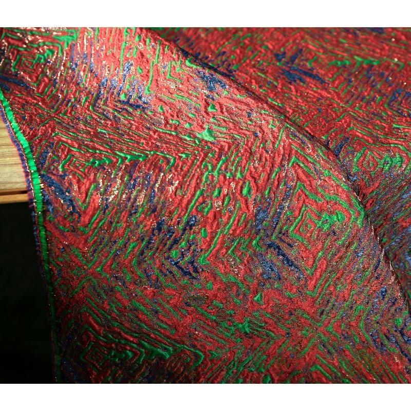 Red Green Undulating Veins Gilded Jacquard Heavy Texture Three-dimensional Chinese Style Coat Jacket Clothing Design Fabric