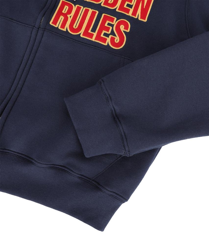 Easy No Easy Star Lettering Patch Zip-Up Hoodie - Navy