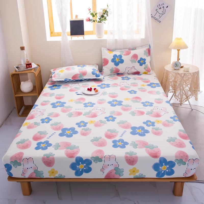 1pc Bed Sheet On Elastic Rainbow Printed Bed Fitted Sheet for Double Bed Single Bed Linen Queen Bottom Sheet(without Pillowcase)
