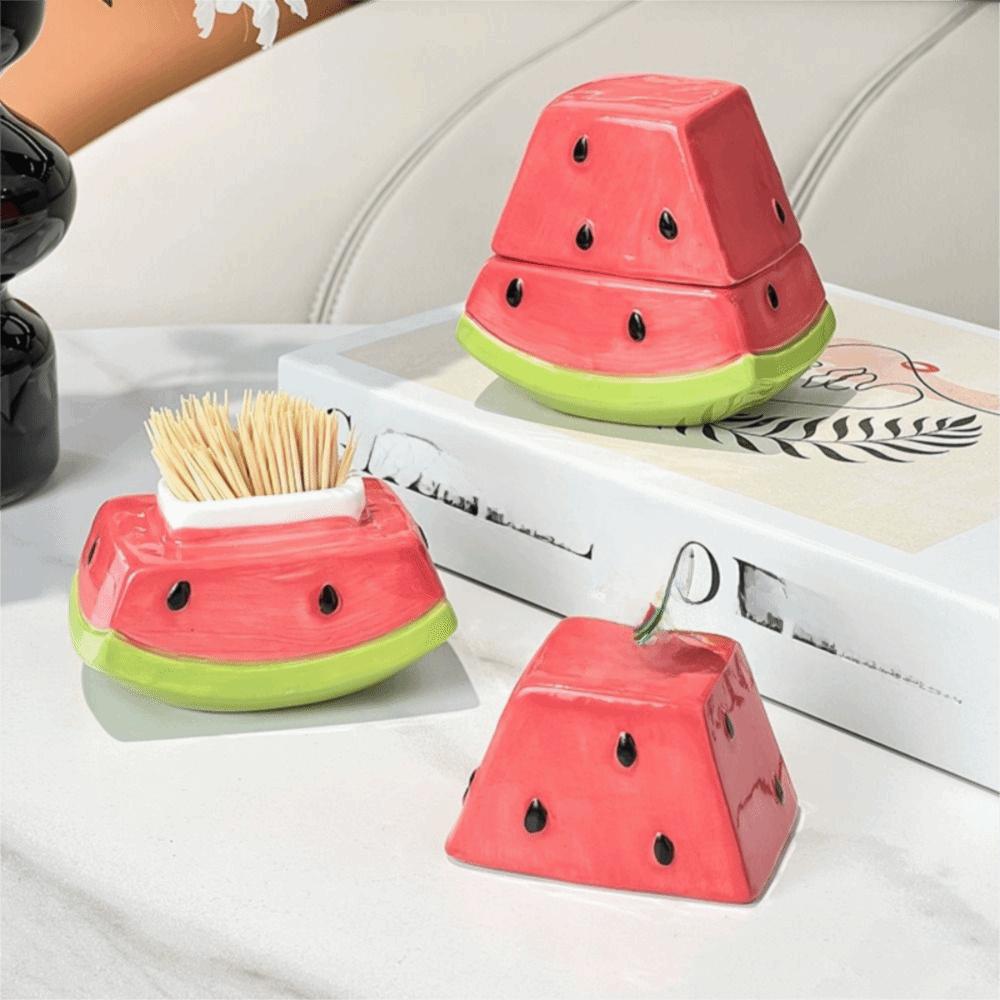 Decorative Watermelon Toothpick Box Creative Cotton Swab Box Ceramic Toothpick Jar  Office Desk