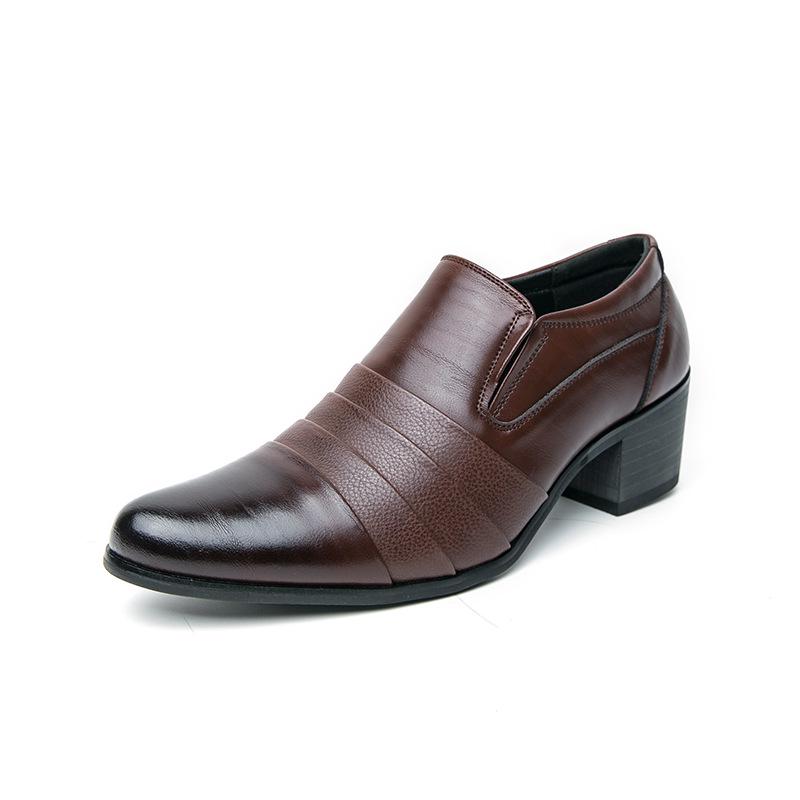 Men s Fashion Pointed Toe Leather Slip-On Shoes: Business & Wedding Height Increasing 42 коричневый